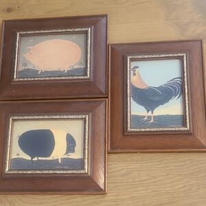 Warren Kimble Framed Vintage Folk Art Pigs Chicken/ Rooster